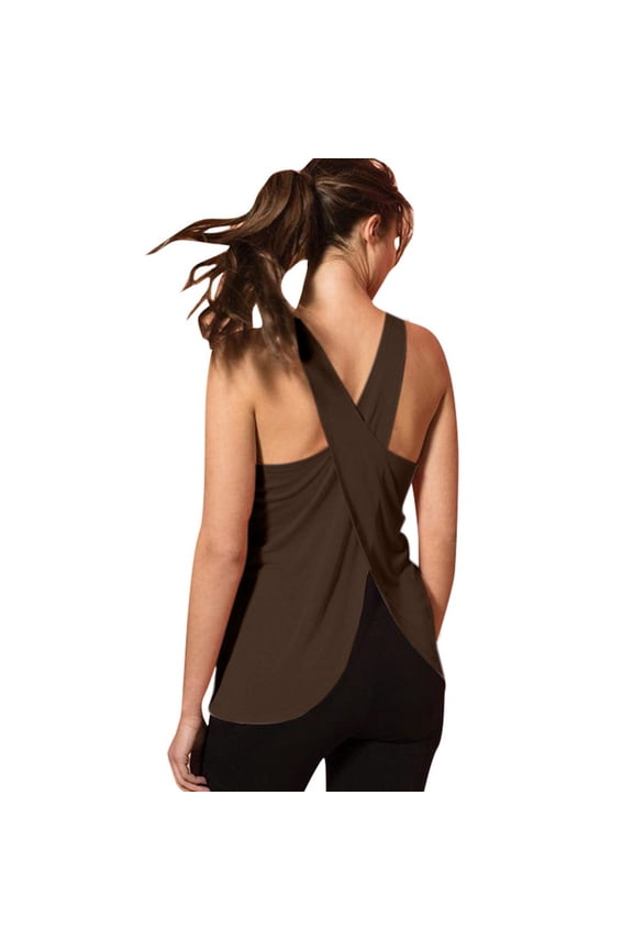 Ladies Performance Fabric Exercise Tank Top Quick Dry Gym Wear With Comfort Fit For High Intensity Workout Sessions Coffee