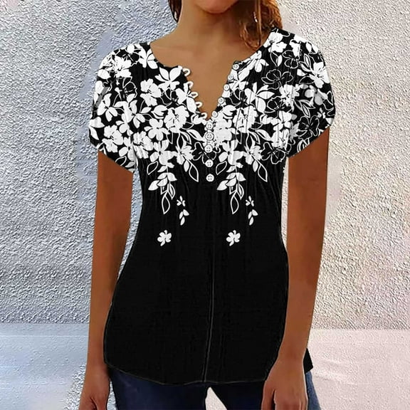 frariair ​Ladies Pleated Tunic Blouse With Puff Sleeves And Flowy Silhouette For Vacation Resort Wear And Date Night​ Black