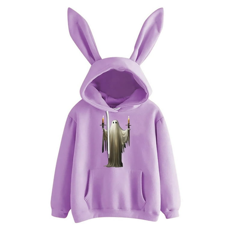 frariair Ladies Rabbit Ears Halloween Print Hoodie Loose Fit Casual Ladies Tops Sweatshirt Hoodie Womens Full Zip Jacket Teens Walmart
