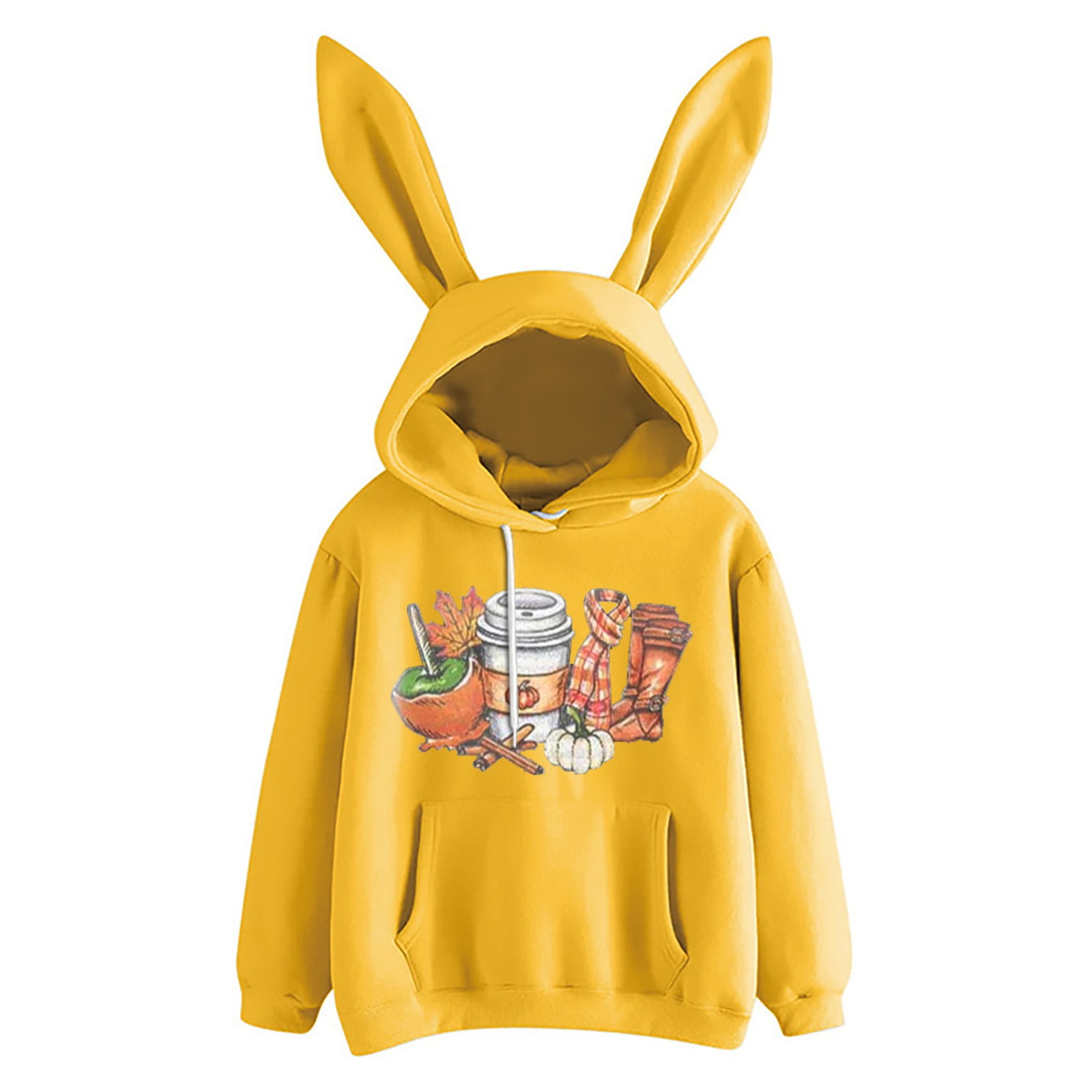 frariair Ladies Rabbit Ears Halloween Print Hoodie Loose Fit Casual