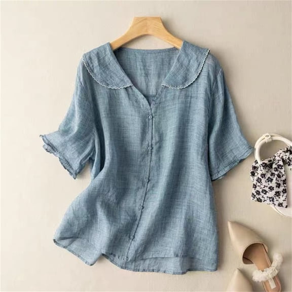 frariair Ladies Sailor Inspired V-Cut Top With Relaxed Fit And Breathable Material For Beach Resort Wear Blue