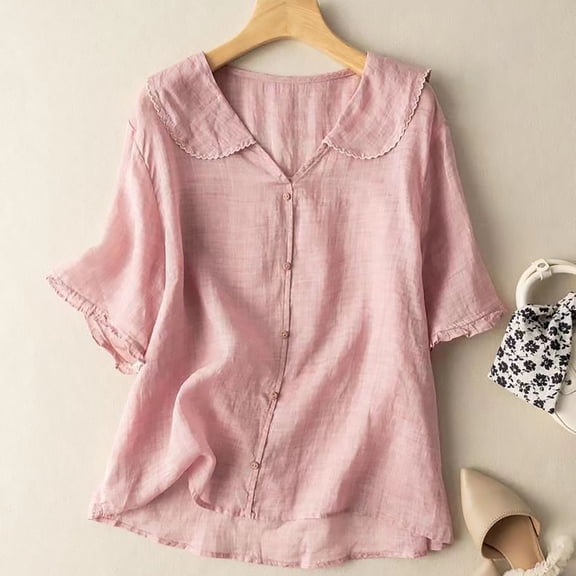 frariair Ladies Sailor Inspired V-Cut Top With Relaxed Fit And Breathable Material For Beach Resort Wear Pink