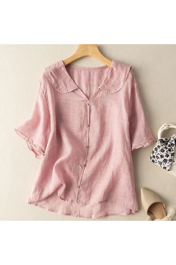 Ladies Sailor Inspired V-Cut Top With Relaxed Fit And Breathable Material For Beach Resort Wear Pink