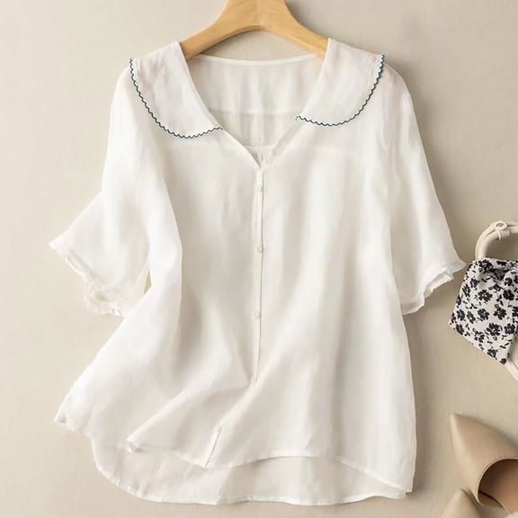 frariair Ladies Sailor Inspired V-Cut Top With Relaxed Fit And Breathable Material For Beach Resort Wear White