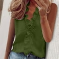 thumbnail image 1 of frariair ​Ladies Sleeveless V-Neck Blouse With Ruffle Accents And Stretchy Comfort For Date Night Sophistication​ Green, 1 of 5