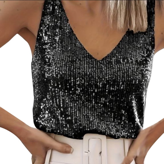 frariair Ladies Sparkling Evening Camisole Dressy Going Out Top With Comfortable Inner Layer For Cocktail Parties And Celebrations Black