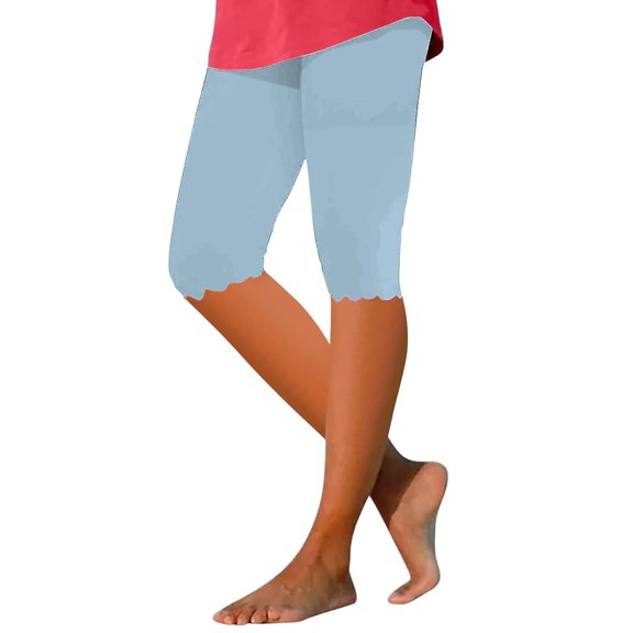 frariair ​Ladies Stretchy Knee Length Cropped Pants Tummy Control Comfortable Athletic Capris For Gym And Vacation​ Bright Blue
