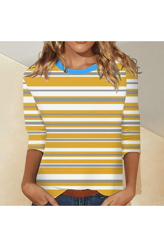 Ladies Timeless Nautical Inspired Top Featuring Split Hem Design And Relaxed Fit For Everyday Chic Yellow