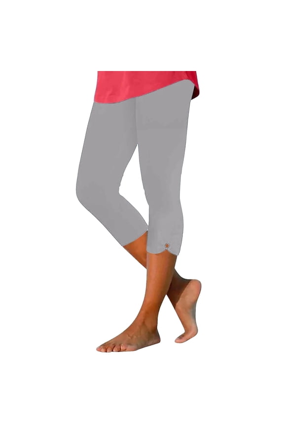 ​Ladies Ventilated Workout Capri Leggings Tummy Control Lightweight Athletic Pants For Running And Lounge​ Grey