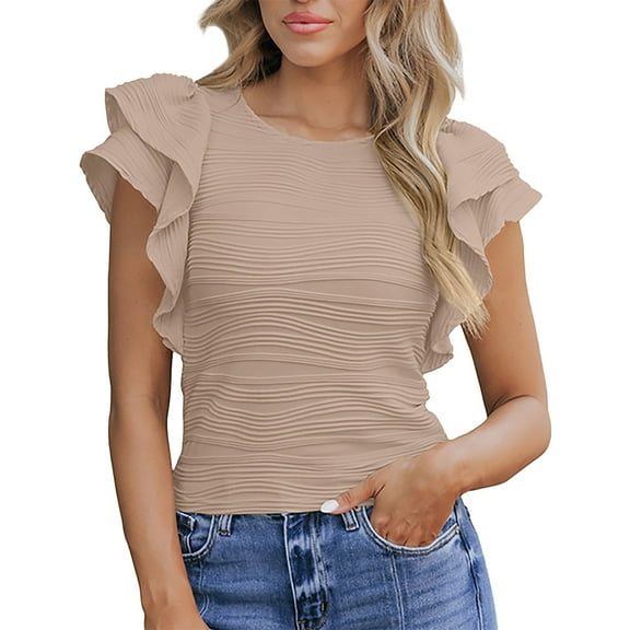 frariair ​Layered Detail Round Neck Blouse Featuring Lightweight Fabric Perfect For Beach Vacations​ Khaki
