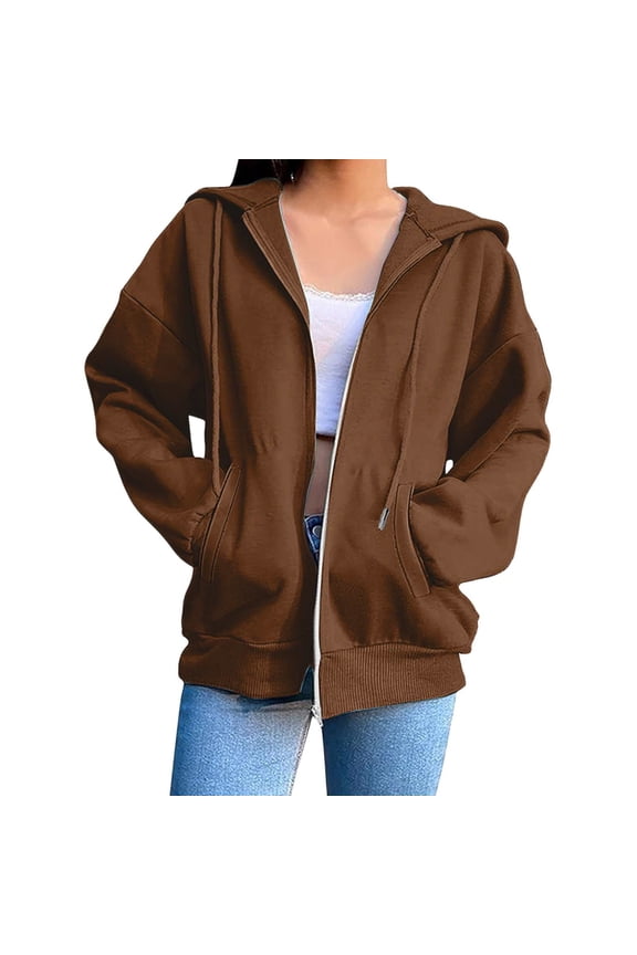 Lightweight Full Zip Hooded Jacket Women Athletic Track Top With Kangaroo Pocket For Running And Gym Workout Essentials Brown M