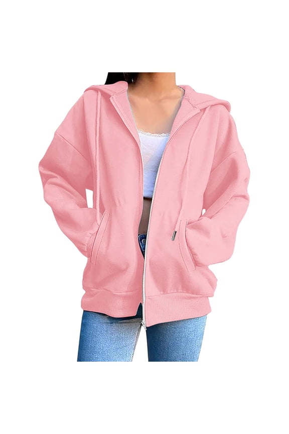 Lightweight Full Zip Hooded Jacket Women Athletic Track Top With Kangaroo Pocket For Running And Gym Workout Essentials Pink XXL
