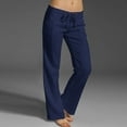thumbnail image 1 of frariair Linen Pants Women Corduroy Summer Wide Leg Solid Casual Drawstring Cropped With Pockets Dark Blue, 1 of 8