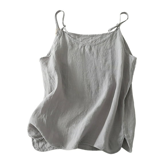 frariair Linen Tops for Women Cotton Camisole Spaghetti Strap Loose Fit Tank Top Summer Casual Sleeveless Shirts Grey
