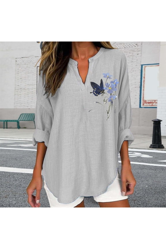 ​Loose Fit Vintage Inspired Blouse Featuring Rayon Blend Perfect For Farmers Market Style​ Grey