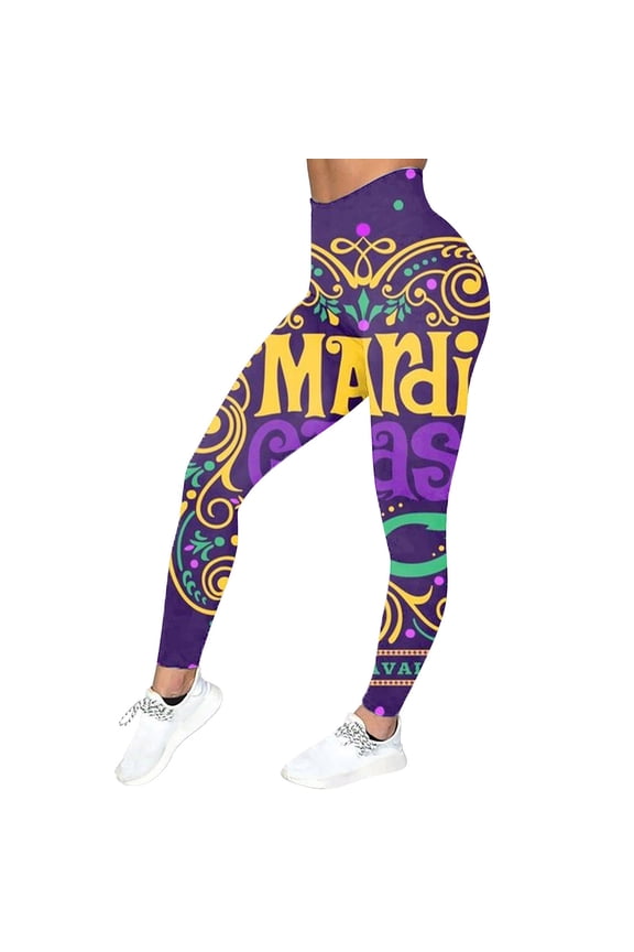 Mardi Gras Leggings for Women Winter Warm Legging Print Fleece Pants Athletic Comfy High Waisted Trousers Yoga Pants Tights Gray 1 PC