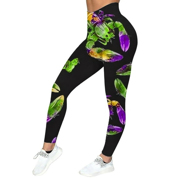 frariair Mardi Gras Leggings for Women Winter Warm Legging Print Fleece Pants Athletic Comfy High Waisted Trousers Yoga Pants Tights Green 1 PC