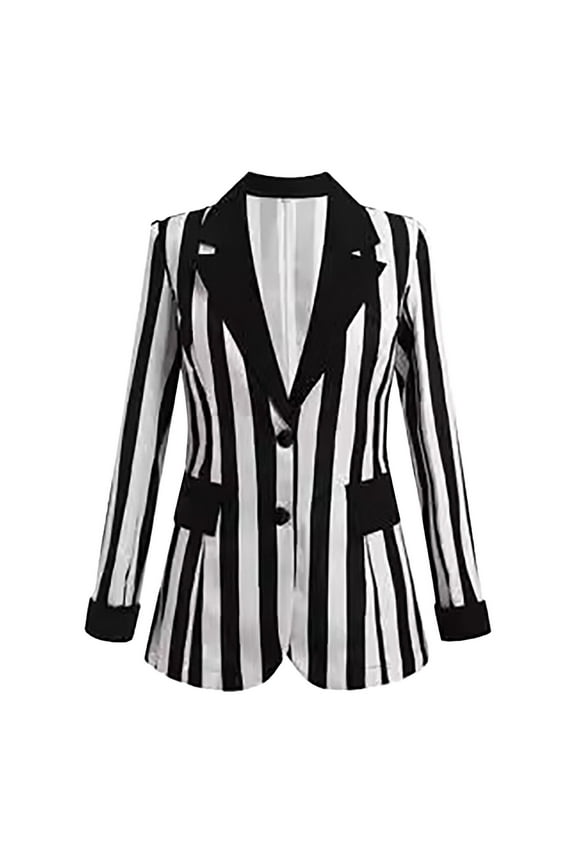 OBEEII Womens Striped Long Sleeve Single Breasted Button Vertical Striped Work Jacket Female Jacket Coat Casual Warm Outwear Padded Outerwear Coats Women's Jacket Casual Coat