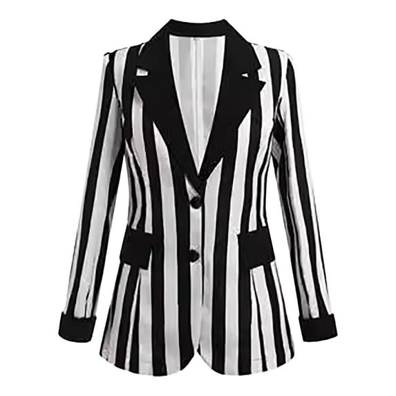 frariair OBEEII Womens Striped Long Sleeve Single Breasted Button Vertical Striped Work Jacket Female Jacket Coat Casual Warm Outwear Padded Outerwear Coats Women's Jacket Casual Coat
