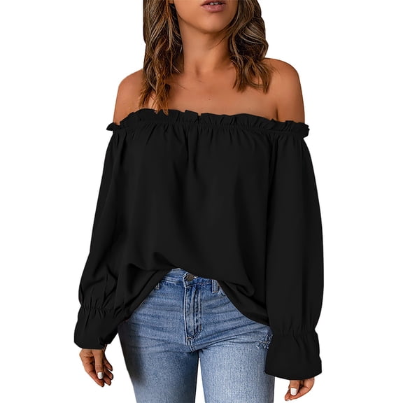 frariair ​Off-Shoulder Glam Pullover Featuring Chiffon Fabric Perfect For Date Nights And Cocktail Parties​ Black