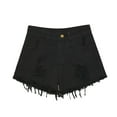 thumbnail image 1 of frariair Plus Size Distressed Denim Shorts for Women High Rise Ripped Hem Summer Stretchy Jean Shorts Casual Streetwear Style Black, 1 of 3