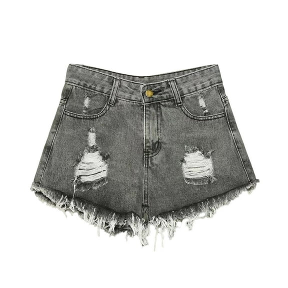 frariair Plus Size Distressed Denim Shorts for Women High Rise Ripped Hem Summer Stretchy Jean Shorts Casual Streetwear Style Grey