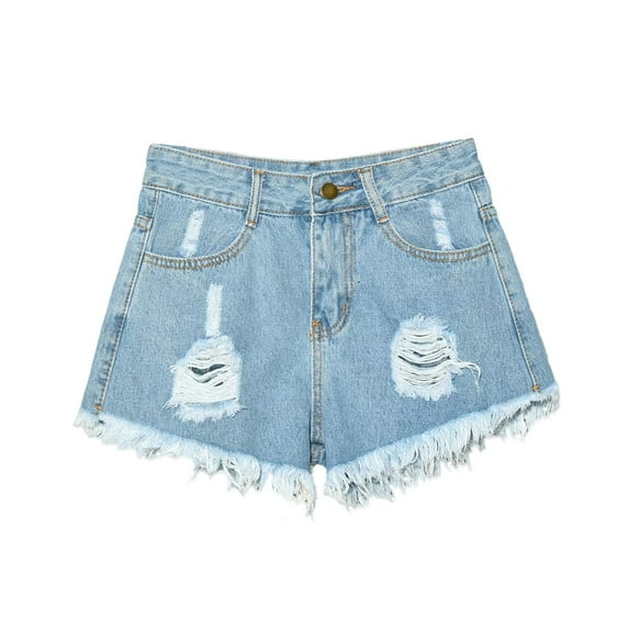 frariair Plus Size Distressed Denim Shorts for Women High Rise Ripped Hem Summer Stretchy Jean Shorts Casual Streetwear Style Light Blue