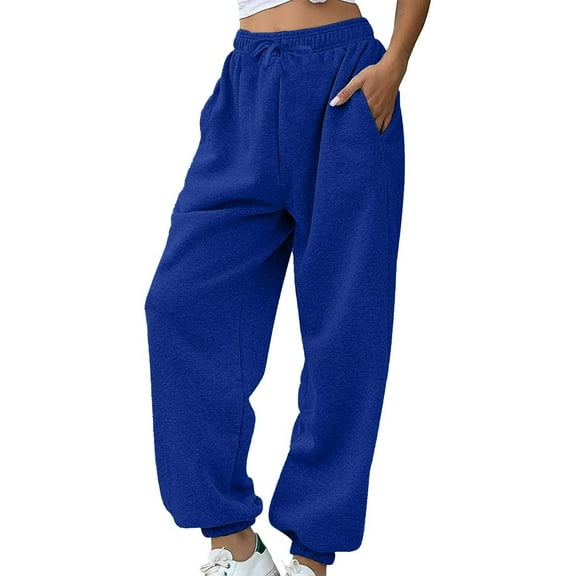 frariair ​Plush Lined Warm Sweatpants For Women Elastic Cuff Winter Joggers With Side Pockets Outdoor Cold Weather Pants​ Blue