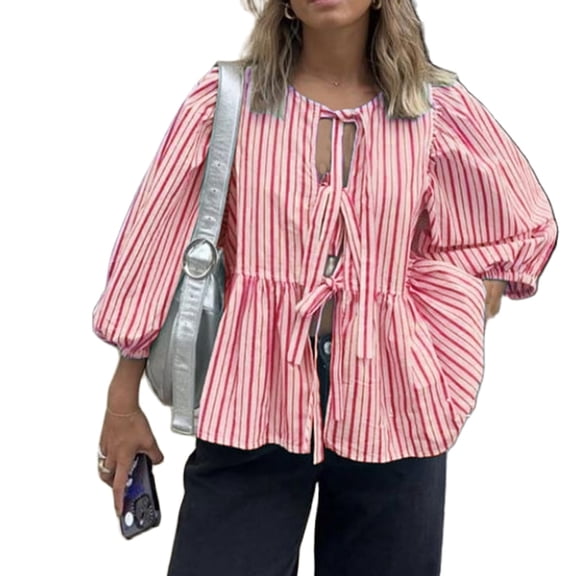 frariair ​Romantic Tie-Waist Blouse Featuring Feminine Details Perfect For Bridal Shower Attire And High Tea Sophistication​ Red