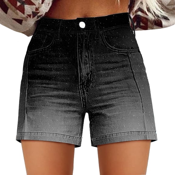 frariair Short for women Womens Casual High Waist Denim Shorts Relaxed Fit ArtRetro Printed Floral Shorts With Pockets Summer Black