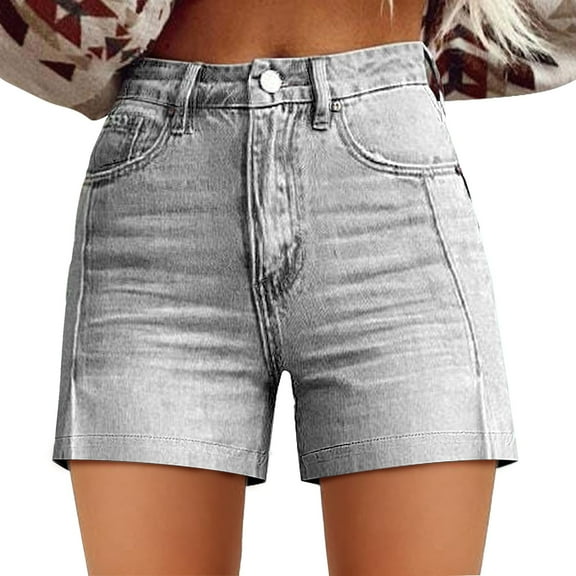frariair Short for women Womens Casual High Waist Denim Shorts Relaxed Fit ArtRetro Printed Floral Shorts With Pockets Summer Grey