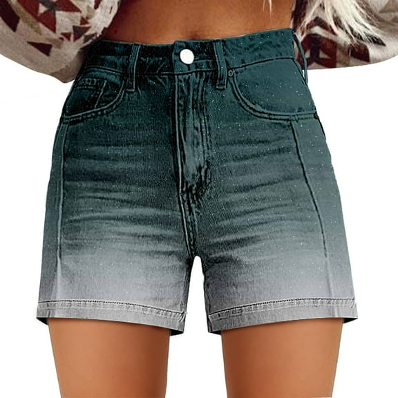 frariair Short for women Womens Casual High Waist Denim Shorts Relaxed Fit ArtRetro Printed Floral Shorts With Pockets Summer Navy