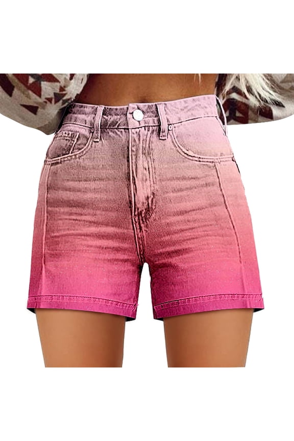 Short for women Womens Casual High Waist Denim Shorts Relaxed Fit ArtRetro Printed Floral Shorts With Pockets Summer Pink