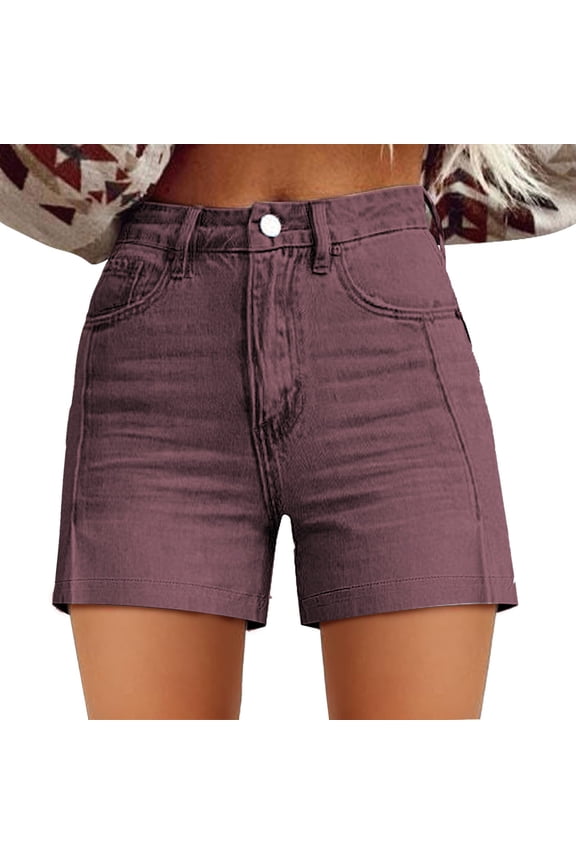 Short for women Womens Casual High Waist Denim Shorts Relaxed Fit ArtRetro Printed Floral Shorts With Pockets Summer Purple