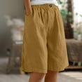 thumbnail image 1 of frariair Shorts for Women Summer Cotton Linen Shorts Loose Fit Elastic Waist Knee Length Cosy Shorts Beach Shorts with Pockets Yellow 1 PC, 1 of 7