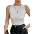 thumbnail image 1 of frariair ​Sparkle Effect Going Out Top Featuring Racerback Design Perfect For VIP Lounge Sophistication And Beach Party Glam​ Silver, 1 of 9