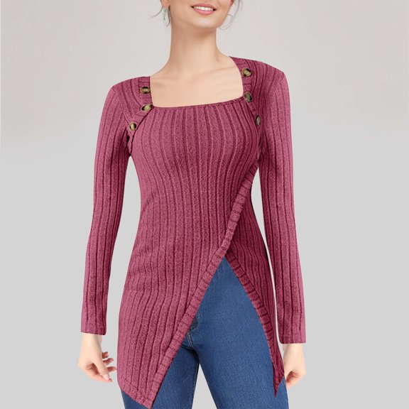 frariair ​Split Hem Button Feature T Shirt Featuring Ribbed Texture Perfect For Y2K Revival Style And Concert Ready Looks​ Hot Pink