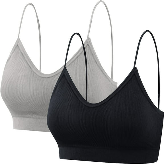 frariair Sports Bras for Women 2 Pack Lady's Two Piece Set Seamless Top Strap Breast Pad Thread Plus Size Underwear Bras