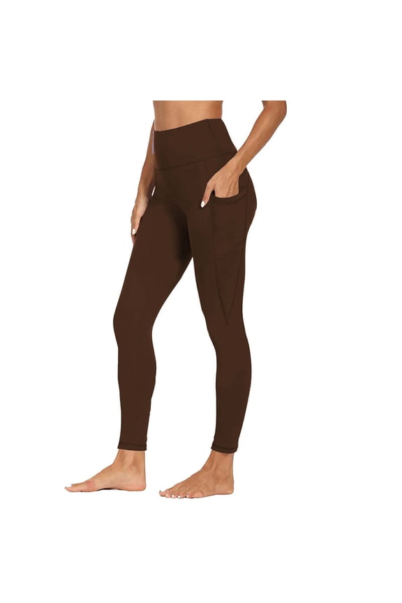Squat Proof Leggings For Women High Rise Compression Yoga Pants Tummy Shaping Activewear With Secure Pockets Coffee
