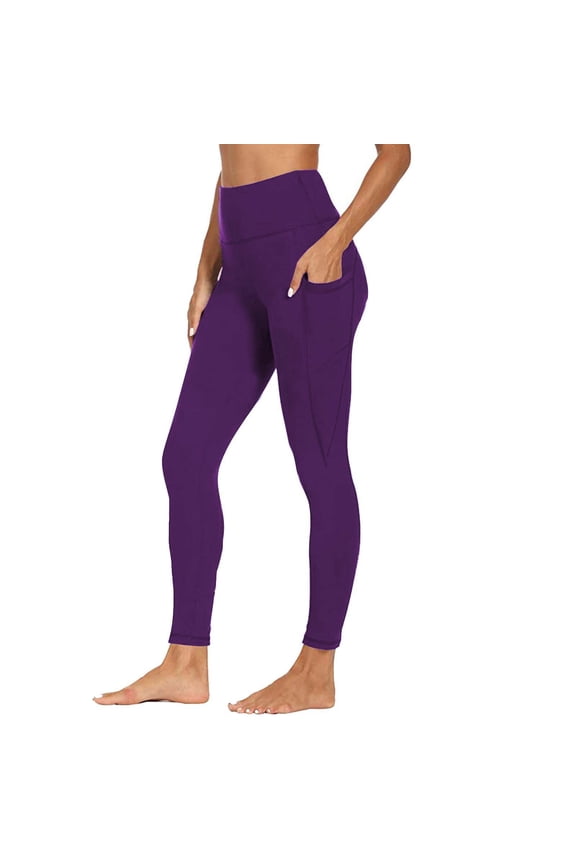​Squat Proof Leggings For Women High Rise Compression Yoga Pants Tummy Shaping Activewear With Secure Pockets​ Purple