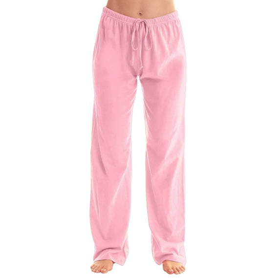 frariair Straight Leg Pants for Women Solid Color Drawstring Casual Home Pink