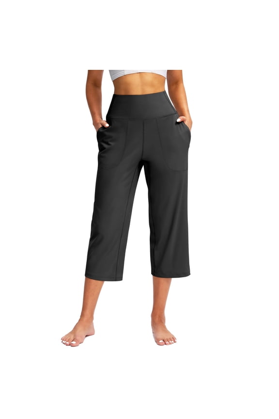 ​Moisture Wicking Workout Capris For Women Tummy Control Yoga Pants Lightweight Quick Dry Fabric Lounge To Training Versatility​ Black