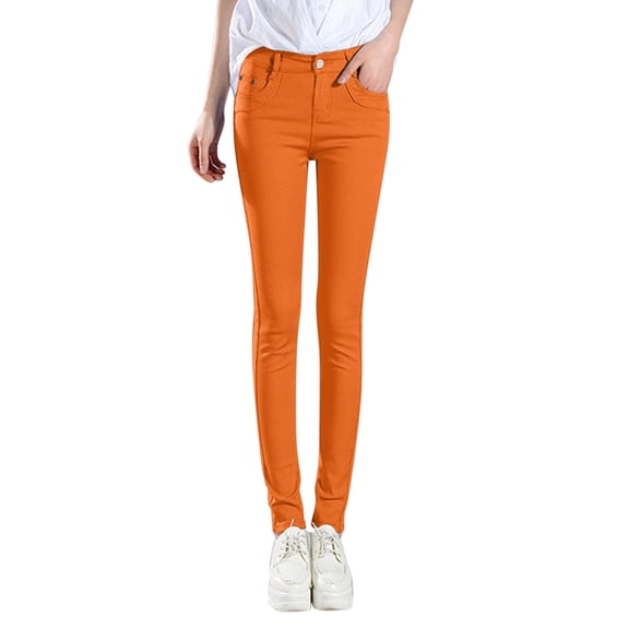 frariair Stretchy Jeans for Women High Rise Fashion Jean Classic Color Ankle Casual Regular Tight Fitting Orange