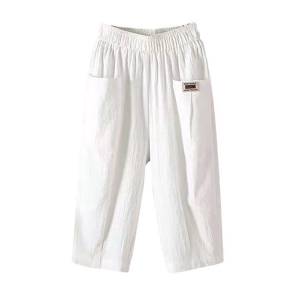 frariair Summer Cropped Harem Pants for Women High Waist Cotton Linen Blend Elastic Waist Casual Beach Capri Shorts White