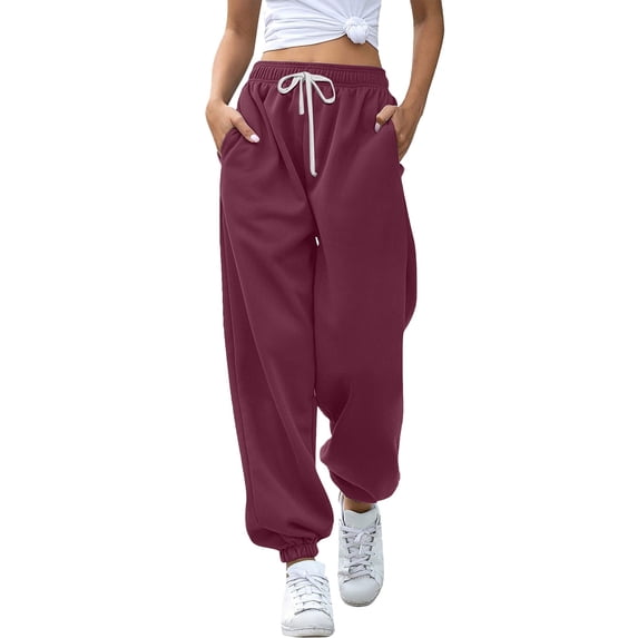 frariair Sweatpants Women Bottom Joggers Pants Workout High Waisted Yoga With Pockets Jogger Wine
