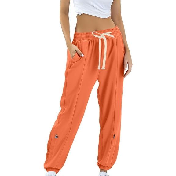 frariair Sweatpants Women Teen Girls Bottom Baggy High Waist Elastic Jogger Pants Drawstring Athletic Y2K Preppy Jogger Orange