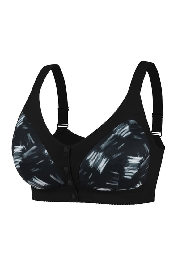 Tie-Front Front Closure Breathable Bra Comfortable Convenient No Wire Anti Sagging Bra Black