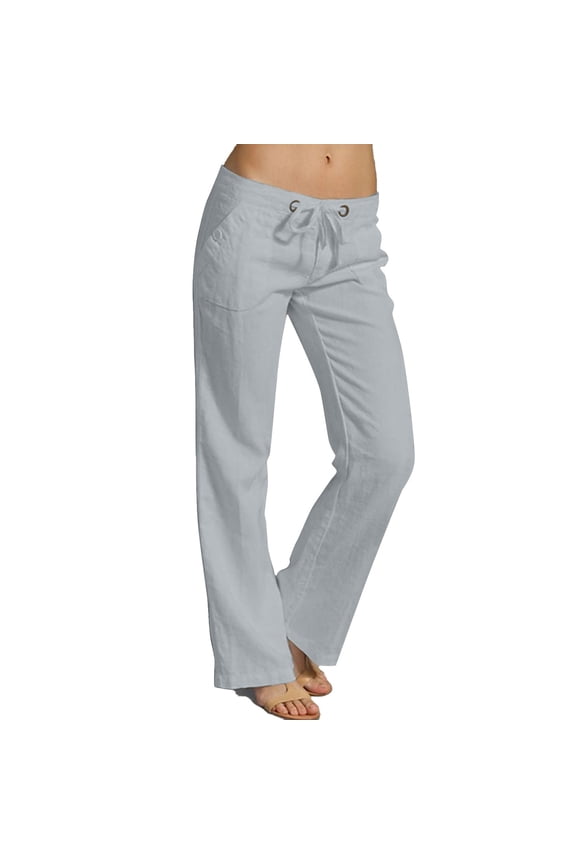 ​Utility Style Wide Leg Cargo Pants For Women Lightweight Linen Blend Hiking Trousers With Functional Pockets​ Grey