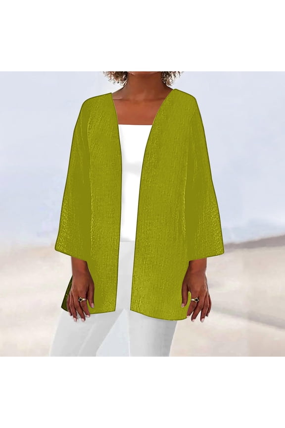 Vintage Inspired 3/4 Sleeve Duster Coat With Flowy Silhouette Perfect For Beach Cover-Ups And Casual Chic Style Army Green