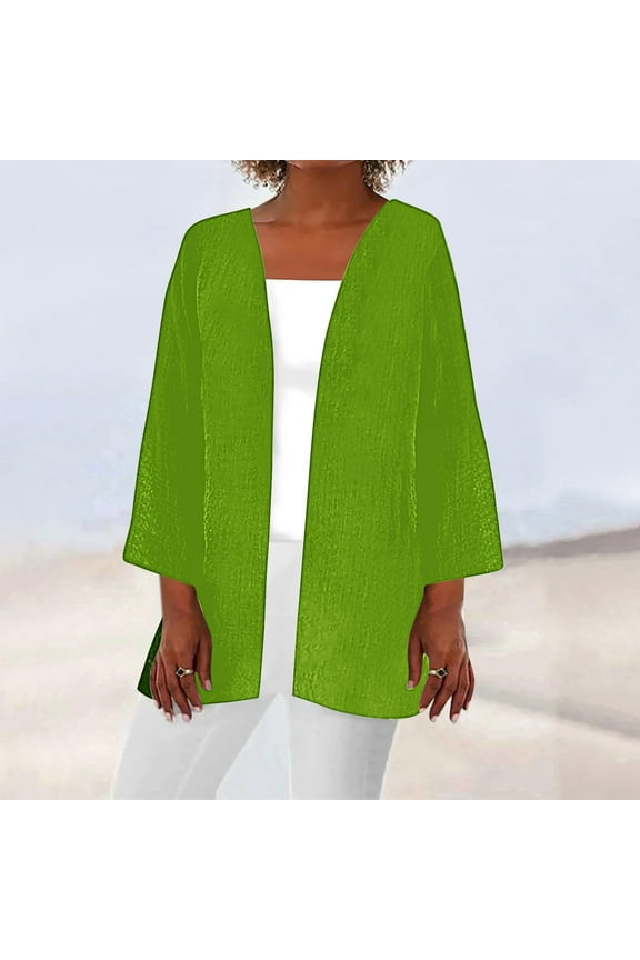 Vintage Inspired 3/4 Sleeve Duster Coat With Flowy Silhouette Perfect For Beach Cover-Ups And Casual Chic Style Green